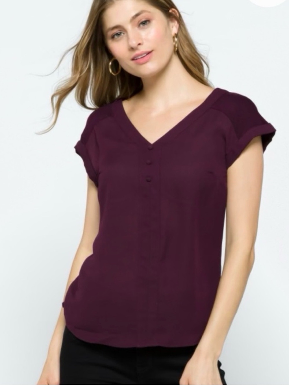 Fortune + Ivy Helena Mixed Material Blouse Maroon Plum Medium NWT Top